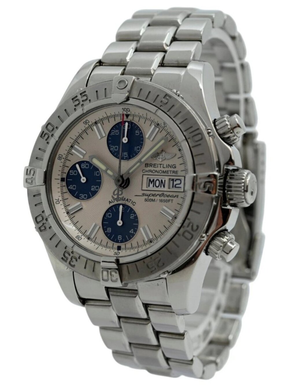 Breitling 42mm Men's Super Ocean 500M Silver Dial Auto Chrono Watch B+P A13340!
